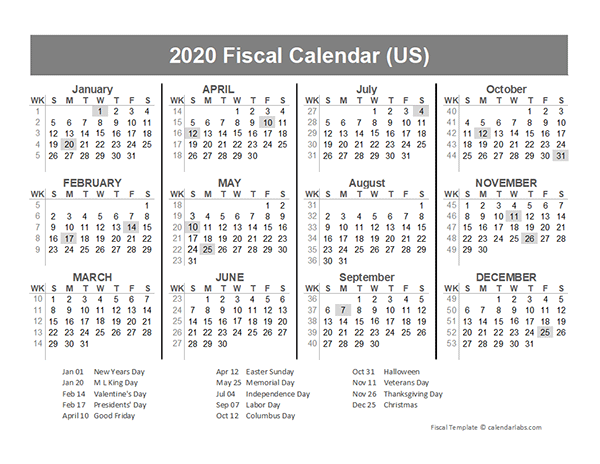 2020 USA Fiscal Quarter Calendar