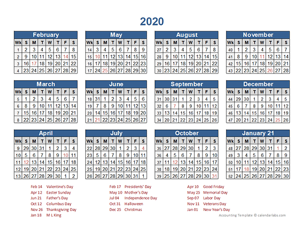 2020 Retail Accounting Calendar 4-4-5