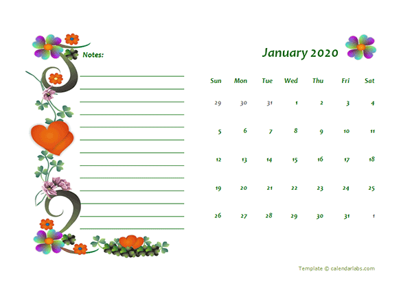 2020 Blank Calendar Design Template