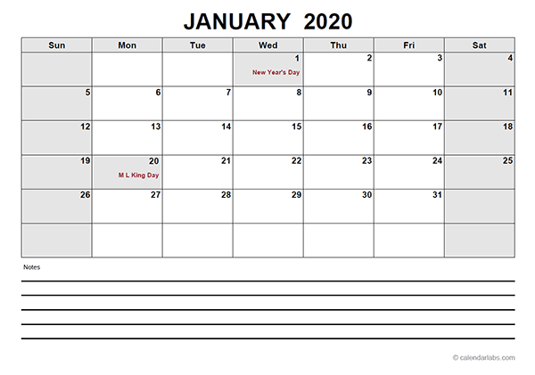 2020 Blank Calendar PDF