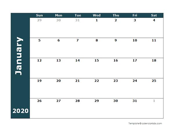 2020 Monthly Blank Calendar