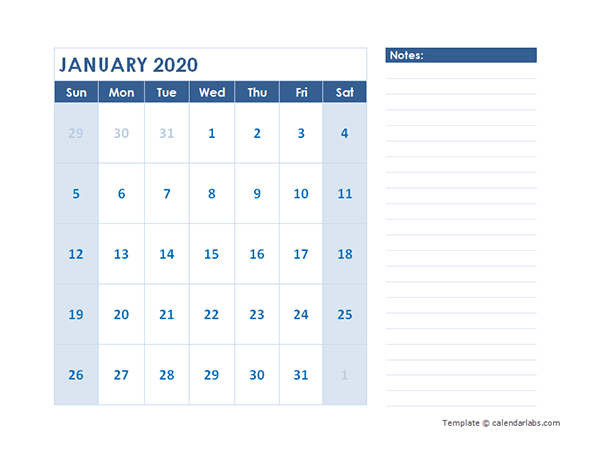 2020 Blank Printable Calendar