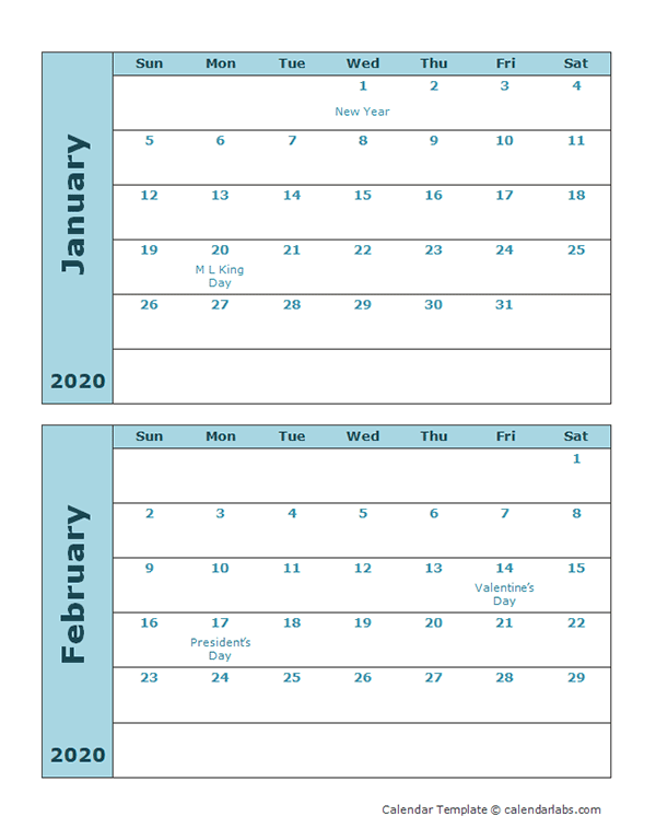 Two Month Calendar Template from www.calendarlabs.com