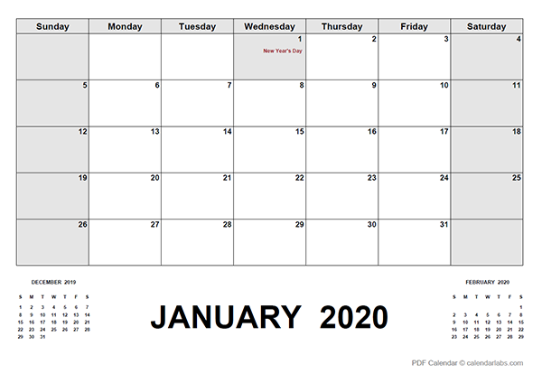 2020 Calendar with Canada Holidays PDF