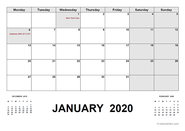 2020 Calendar with Germany Holidays PDF