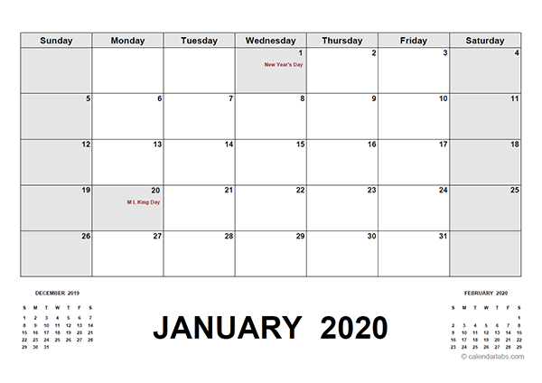 2020 Calendar With Holidays PDF