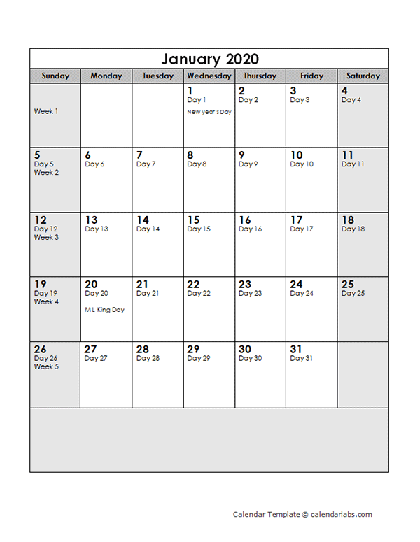 Julian Calendar 2020 Printable Calendar Templates