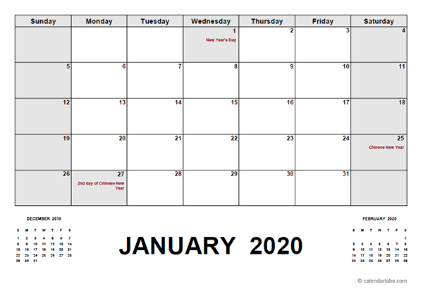 2020 Calendar with Malaysia Holidays PDF