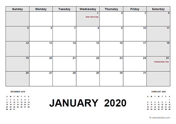 2020 Calendar with Philippines Holidays PDF