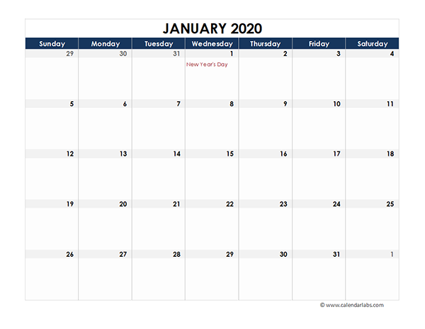 2020 Canada Calendar Spreadsheet Template