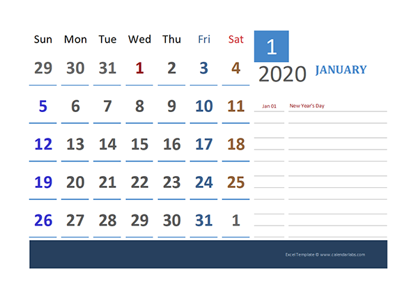 2020 Canada Calendar for Vacation Tracking