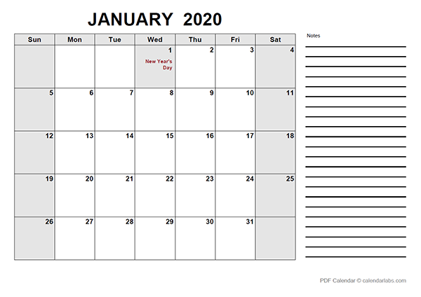 2020 Canada Free Calendar PDF Template