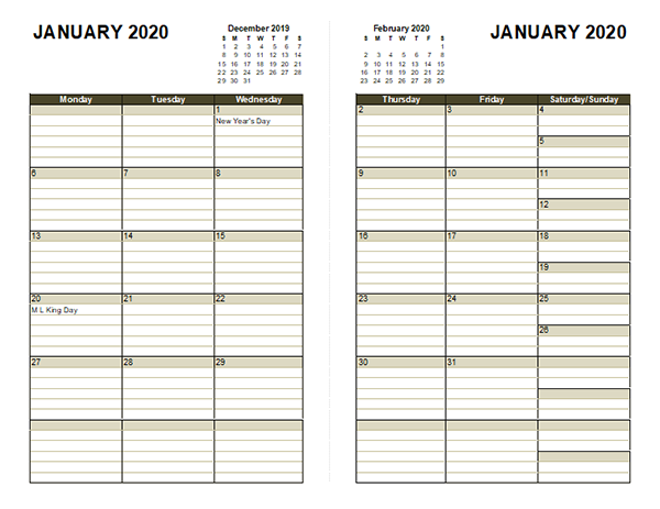 2020 Diary Planner Template