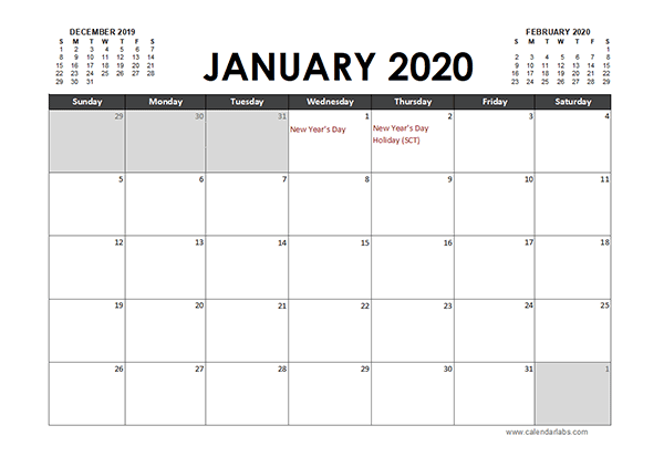 2020 Excel Calendar Planner Singapore