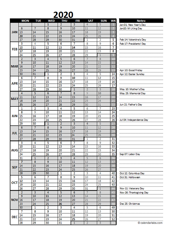 Free 2020 Excel Calendar for Project Management