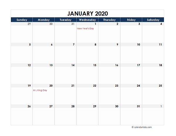 2020 Excel Calendar Spreadsheet Template