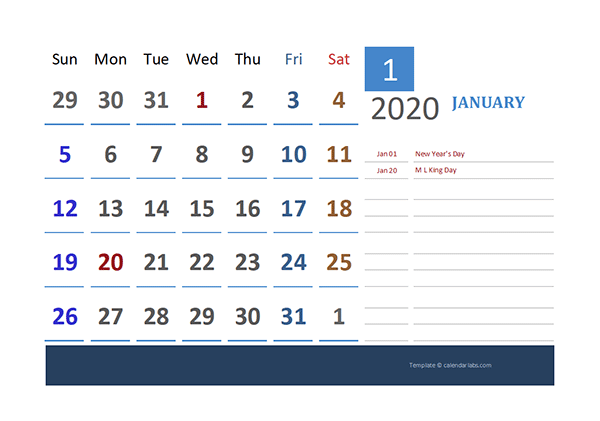 2020 Excel Calendar for Vacation Tracking