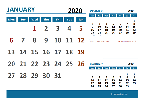 2020 Excel Calendar with Germany Holidays 	