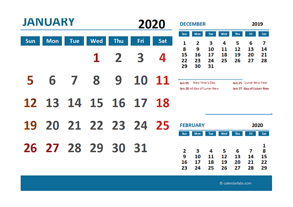 2020 Excel Calendar with Hong Kong Holidays