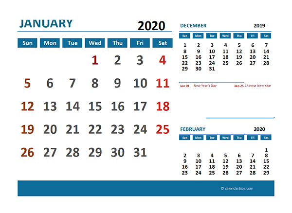 2020 Excel Calendar with Indonesia Holidays 	