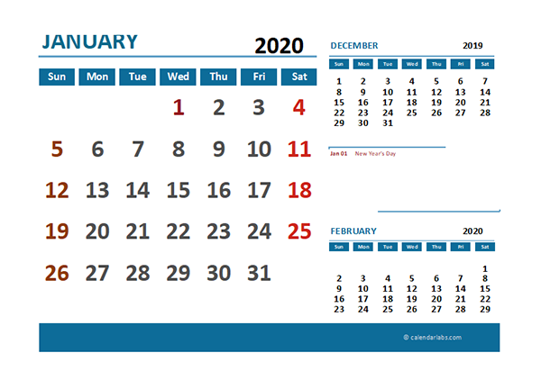 2020 Excel Calendar with UAE Holidays 	