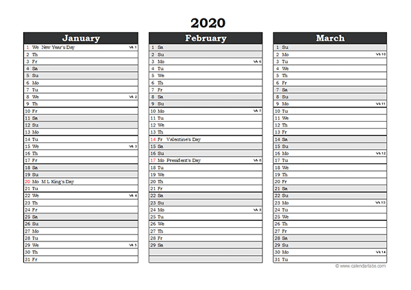 Editable 2020 Excel Three Month Calendar