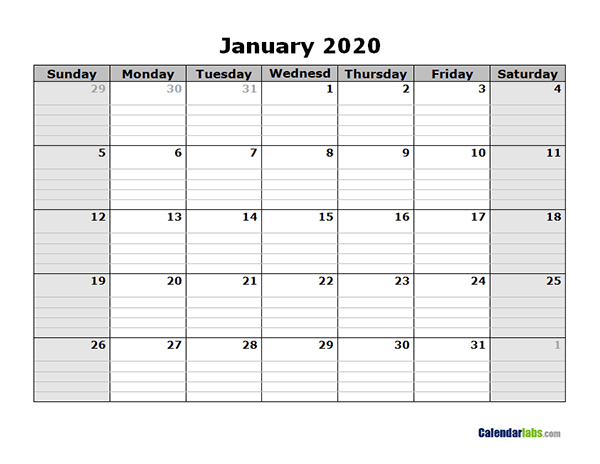 2020 Free Blank Calendar