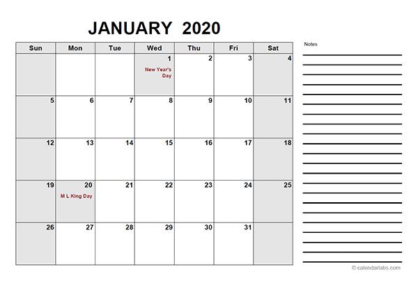 2020 Free Calendar PDF