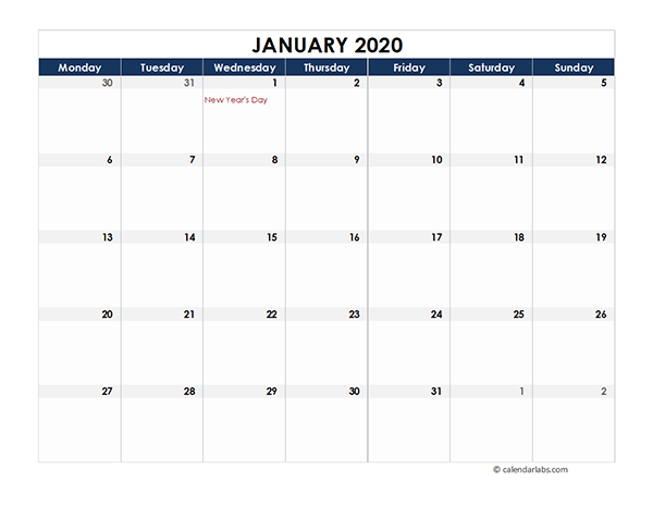 2020 Germany Calendar Spreadsheet Template