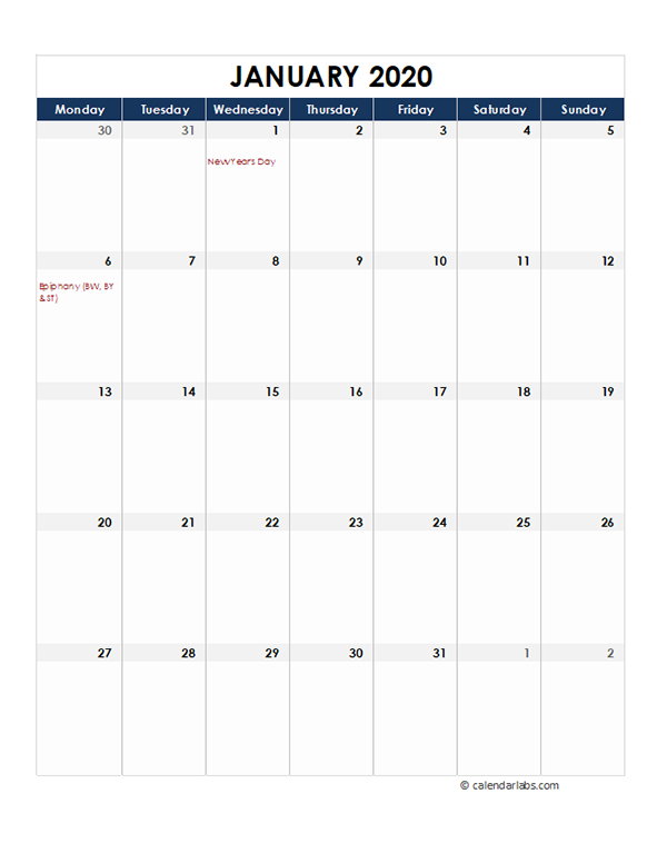 2020 Germany Monthly Excel Calendar