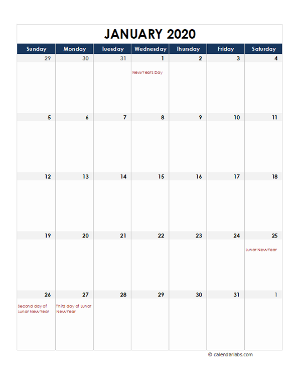 2020 Hong Kong Monthly Excel Calendar Free Printable Templates