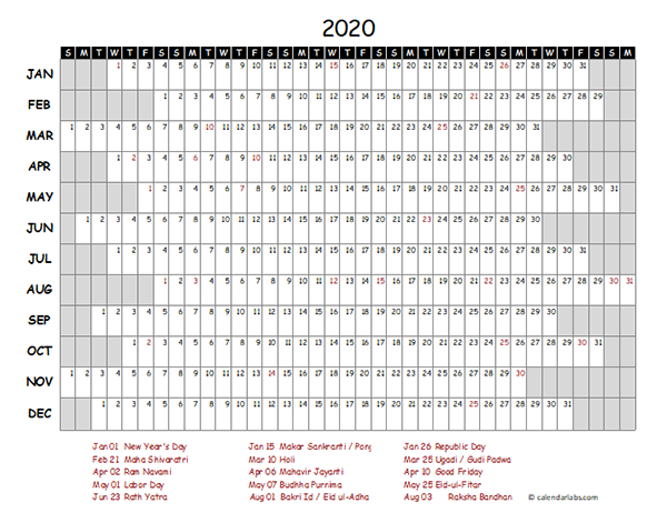 2020 India Project Timeline Calendar