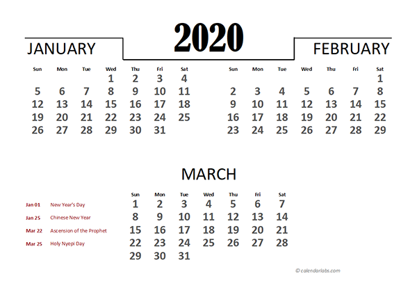 2020 Indonesia Excel Quarterly Calendar