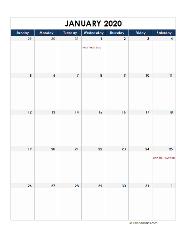 2020 Indonesia Monthly Excel Calendar