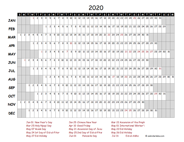 2020 Indonesia Project Timeline Calendar