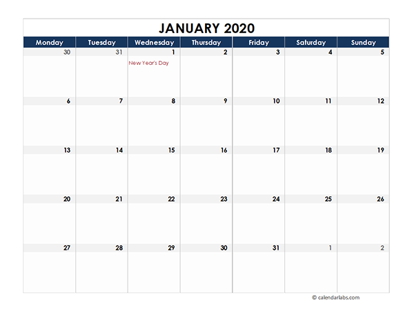 2020 Ireland Calendar Spreadsheet Template
