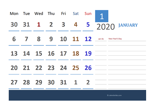 2020 Ireland Calendar for Vacation Tracking