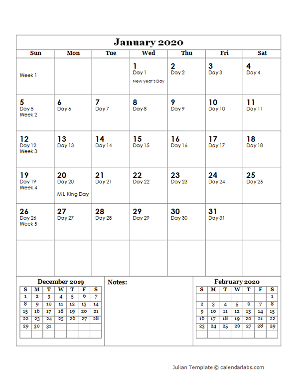 2020 Julian Day Calendar