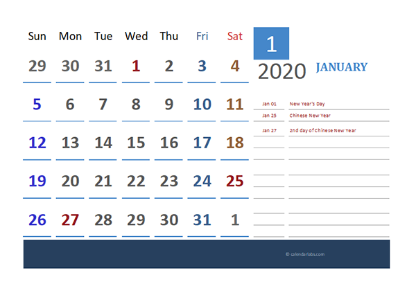 2020 Malaysia Calendar for Vacation Tracking