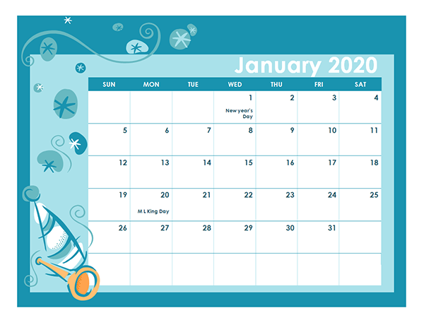 2020 Calendar Template in Colorful Design