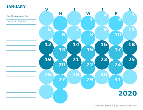 2020 Monthly Colorful Calendar for Kindergarten