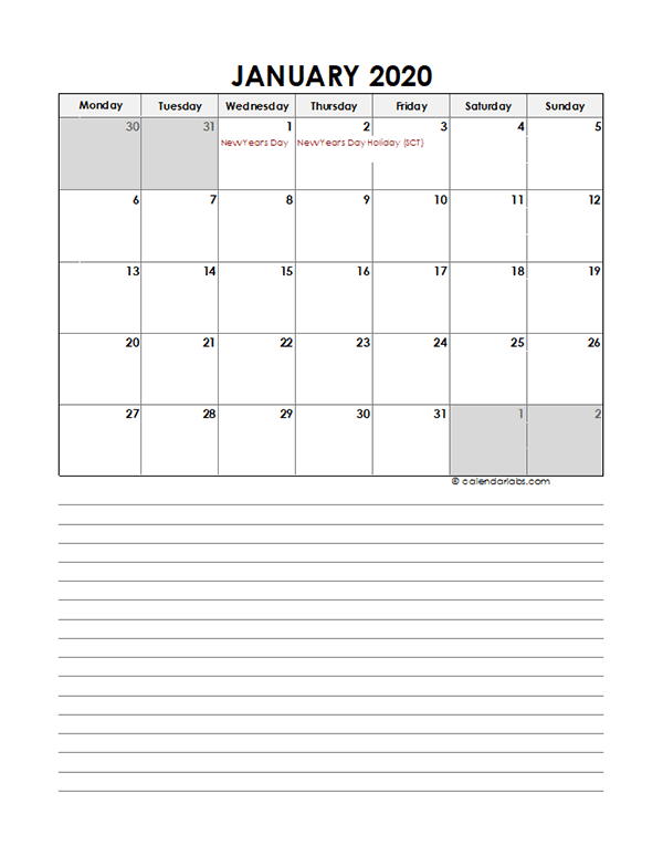 2020 Monthly UK Calendar Template