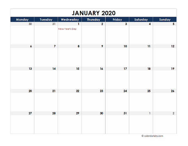 2020 Netherlands Calendar Spreadsheet Template