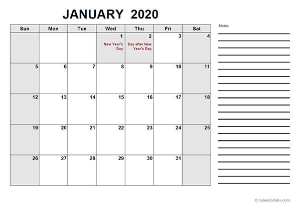 2020 New Zealand Free Calendar PDF Template