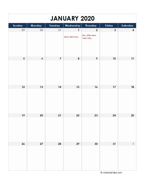 2020 New Zealand Monthly Excel Calendar