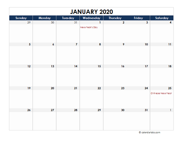2020 Philippines Calendar Spreadsheet Template