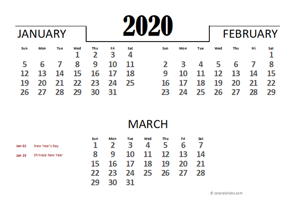 2020 Philippines Excel Quarterly Calendar