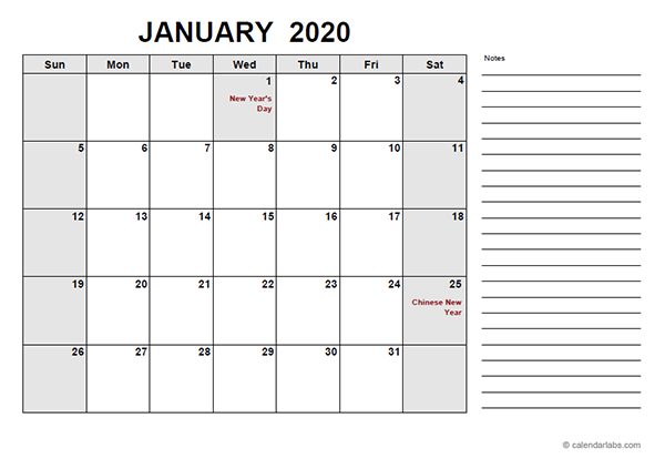 2020 Philippines Free Calendar PDF Template