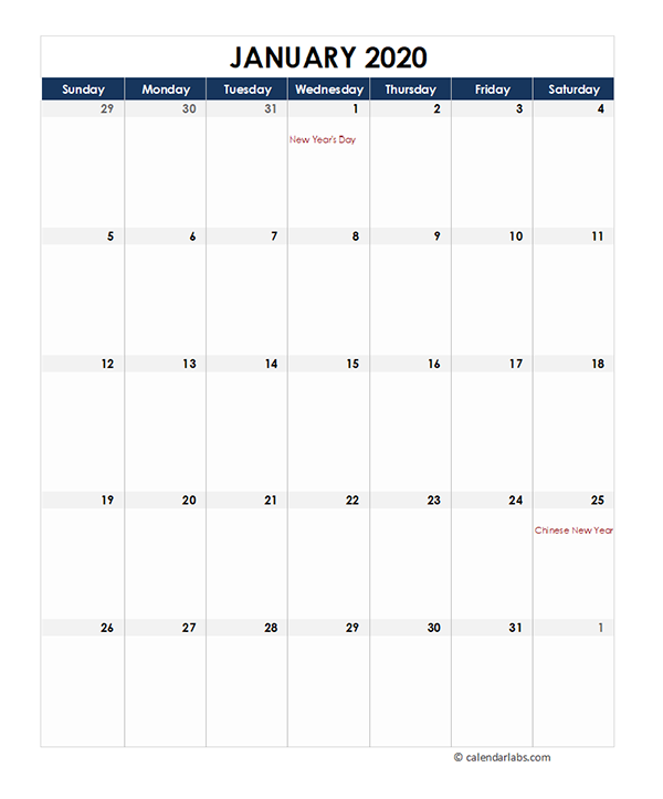 2020 Philippines Monthly Excel Calendar