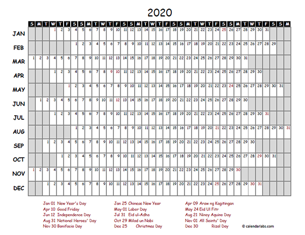 2020 Philippines Project Timeline Calendar